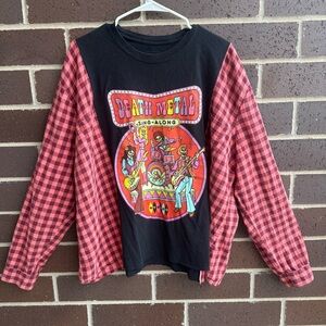 Death Metal Singalong Retro Skeletons Upcycled T-Shirt Flannel